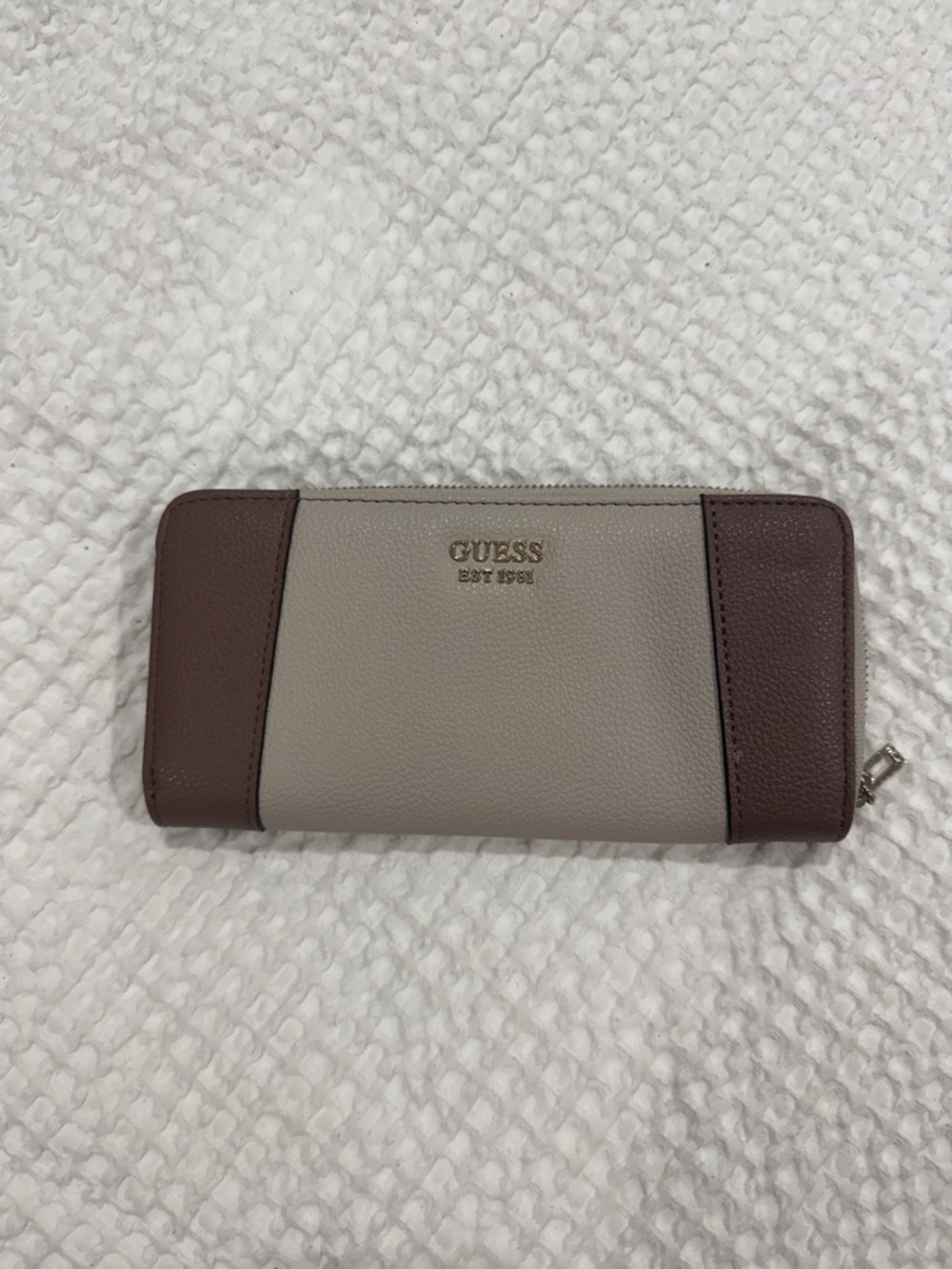 Guess Colorblock Zip Wallet – Beige and Brown